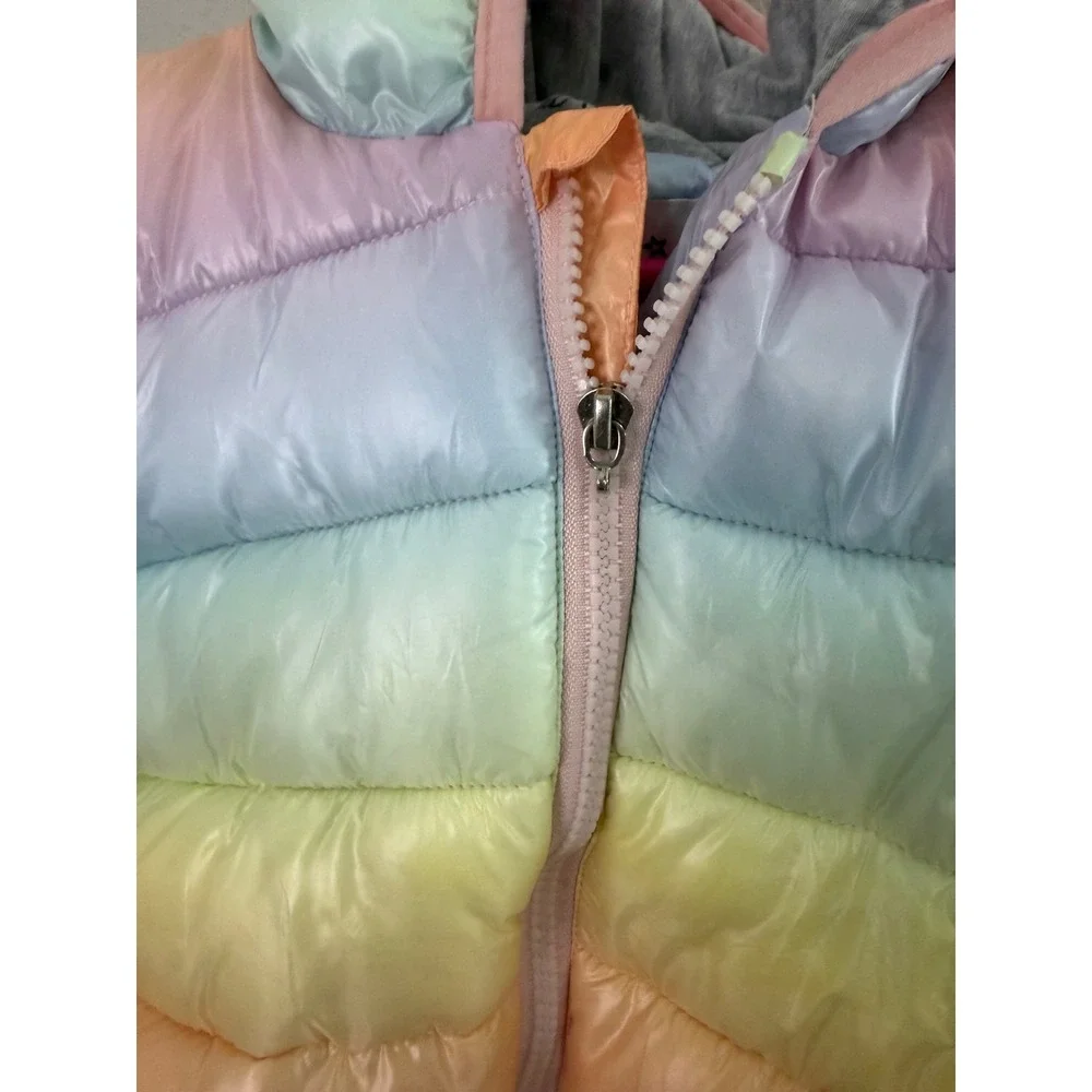 Lola + The Boys Kids Pastel Rainbow Ombre Puffer Jacket with Ears Size 4